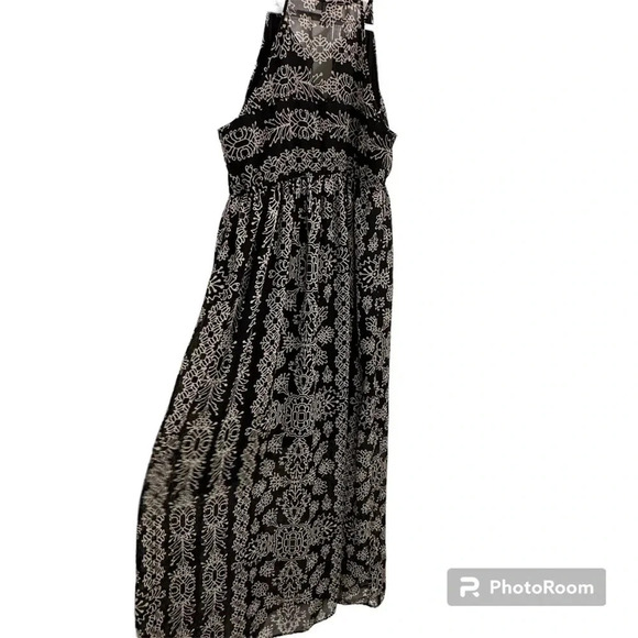 Liz Lange Maternity Black White Maxi Sleeveless Drawstring Waistband Dress Sz M - Picture 2 of 7